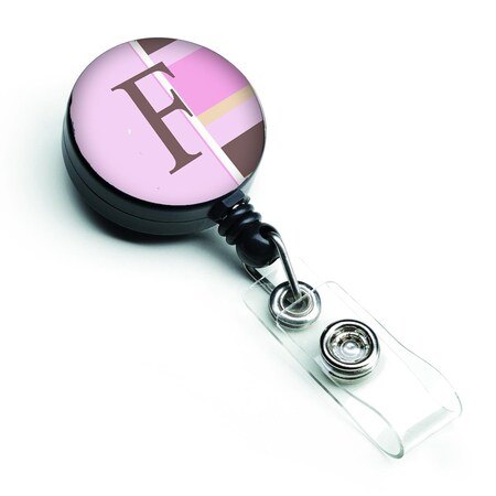 Carolines Treasures Letter F Initial Monogram Pink Stripes Retractable Badge Reel CJ1005-FBR